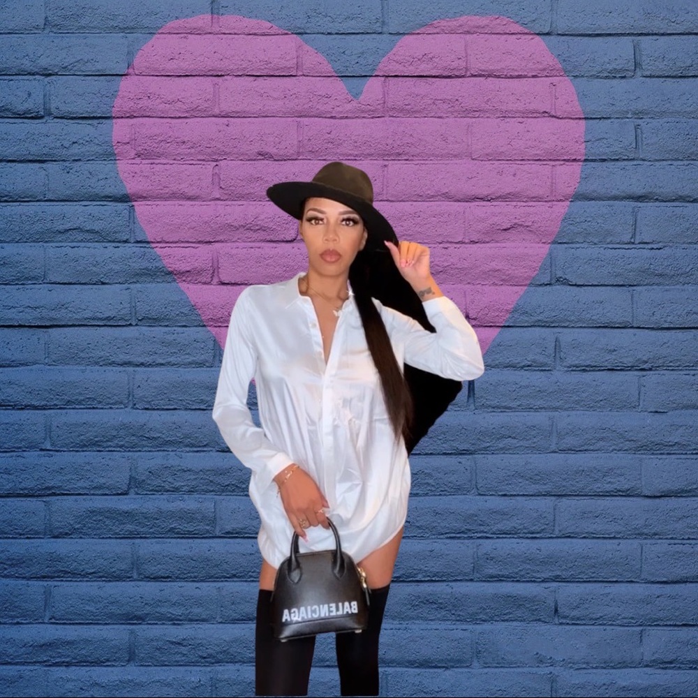 White Button-Up Shirt Dress-Long Sleeve